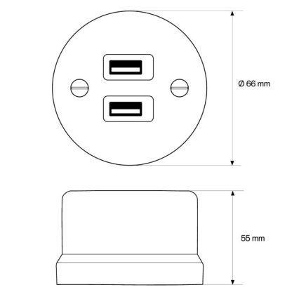Elhard - Настенен керамичен ретро контакт 2xUSB-A черен