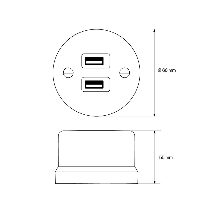 Elhard - Настенен керамичен ретро контакт 2xUSB-A черен