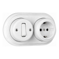 Elhard - стенен керамичен ретро еднополюсен ключ №1 и розетка SCHUKO 230V с бяла рамка