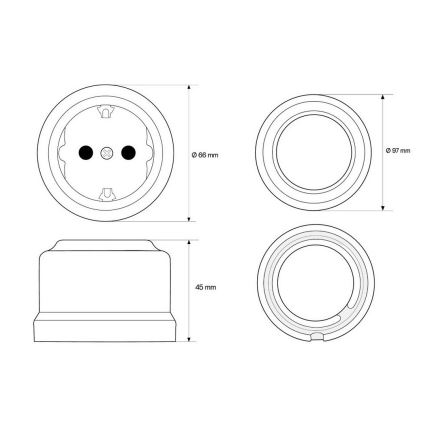 Elhard - Стенен керамичен ретро контакт за домашна употреба с рамка SCHUKO 230V черен