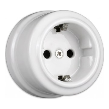 Elhard - Стенна керамична ретро домашна розетка SCHUKO 230V бяла