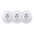 Elhard - Троен керамичен ретро домашен контакт с рамка SCHUKO 230V бял