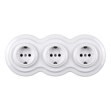 Elhard - Троен керамичен ретро домашен контакт с рамка SCHUKO 230V бял