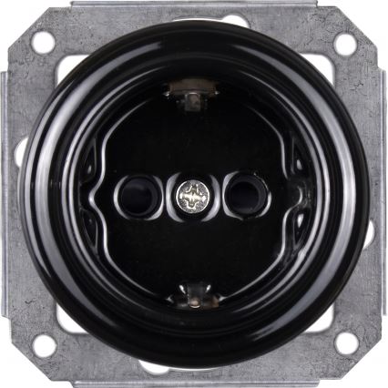 Elhard - Тройна керамична ретро домашна розетка с рамка SCHUKO 230V черна
