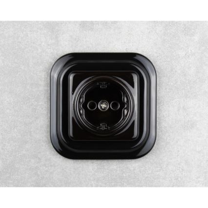 Elhard - Керамичен ретро домашен контакт без рамка SCHUKO 230V черен