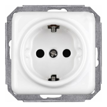 Elhard - Керамичен ретро домашен контакт SCHUKO 230V без рамка, бял
