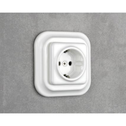 Elhard - Керамичен ретро домашен контакт SCHUKO 230V без рамка, бял