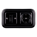 Elhard - Керамичен ретро еднополюсен ключ № 1 и SCHUKO розетка 230 V с черна рамка