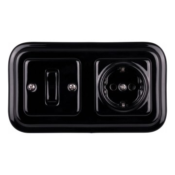 Elhard - Керамичен ретро еднополюсен ключ № 1 и SCHUKO розетка 230 V с черна рамка