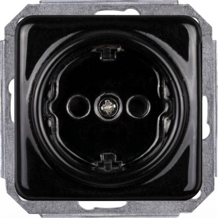 Elhard - Керамичен ретро еднополюсен ключ № 1 и SCHUKO розетка 230 V с черна рамка