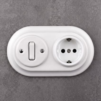 Elhard - Керамичен ретро ключ № 1 и розетка 230V с рамка SCHUKO бели