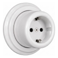 Elhard - Керамичен стенен ретро контакт за дома с рамка SCHUKO, 230 V, бял