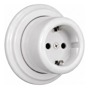 Elhard - Керамичен стенен ретро контакт за дома с рамка SCHUKO, 230 V, бял