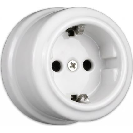 Elhard - Керамичен стенен ретро контакт за дома с рамка SCHUKO, 230 V, бял