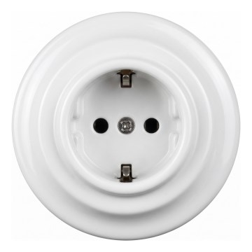 Elhard - Керамична ретро домашна розетка с рамка SCHUKO 230V бяла