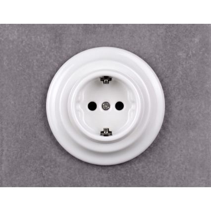 Elhard - Керамична ретро домашна розетка с рамка SCHUKO 230V бяла