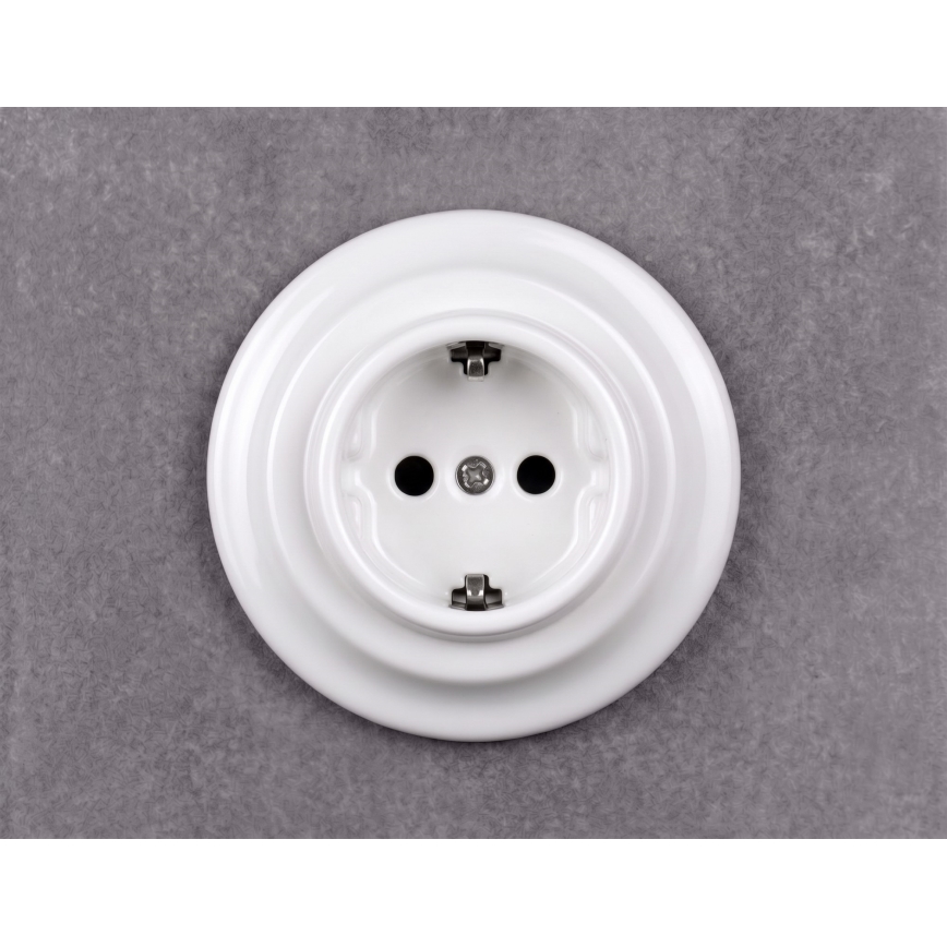 Elhard - Керамична ретро домашна розетка с рамка SCHUKO 230V бяла
