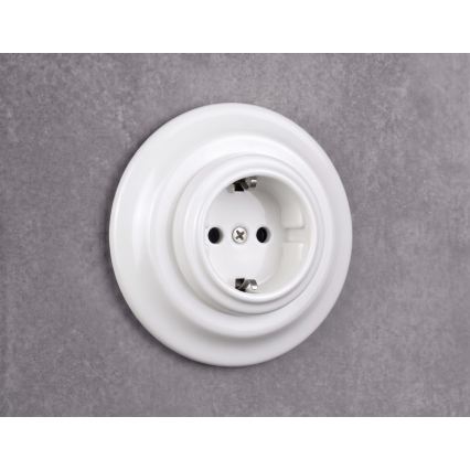 Elhard - Керамична ретро домашна розетка с рамка SCHUKO 230V бяла