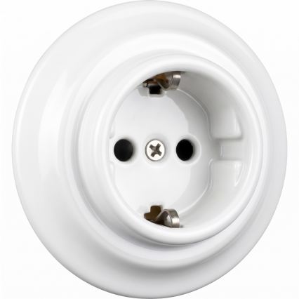 Elhard - Керамична ретро домашна розетка с рамка SCHUKO 230V бяла