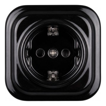Elhard - Керамична ретро домашна розетка с рамка SCHUKO 230V, черна