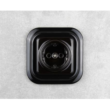 Elhard - Керамична ретро домашна розетка с рамка SCHUKO 230V, черна