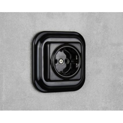 Elhard - Керамична ретро домашна розетка с рамка SCHUKO 230V, черна