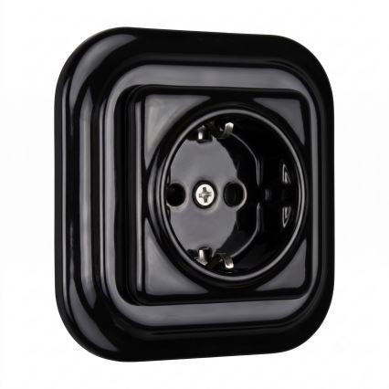 Elhard - Керамична ретро домашна розетка с рамка SCHUKO 230V, черна