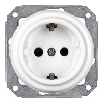 Elhard - Керамична ретро електрическа розетка за дома SCHUKO 230V без рамка, бяла