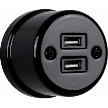 Elhard - Керамична ретро розетка с 2xUSB-A, черна