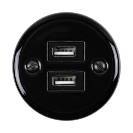Elhard - Керамична ретро розетка с 2xUSB-A, черна