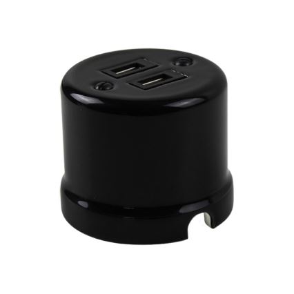 Elhard - Керамична ретро розетка с 2xUSB-A, черна