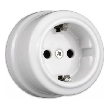 Elhard - Керамична ретро розетка SCHUKO 230V, бяла