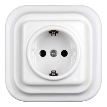 Elhard - Керамична ретро розетка за дома с рамка SCHUKO 230V бяла
