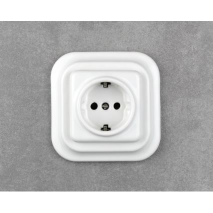 Elhard - Керамична ретро розетка за дома с рамка SCHUKO 230V бяла