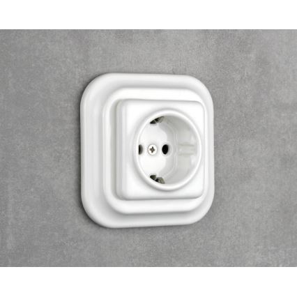 Elhard - Керамична ретро розетка за дома с рамка SCHUKO 230V бяла