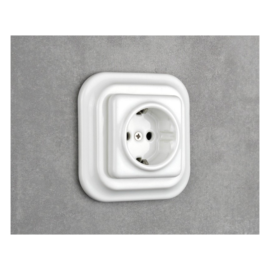 Elhard - Керамична ретро розетка за дома с рамка SCHUKO 230V бяла