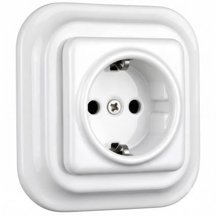 Elhard - Керамична ретро розетка за дома с рамка SCHUKO 230V бяла