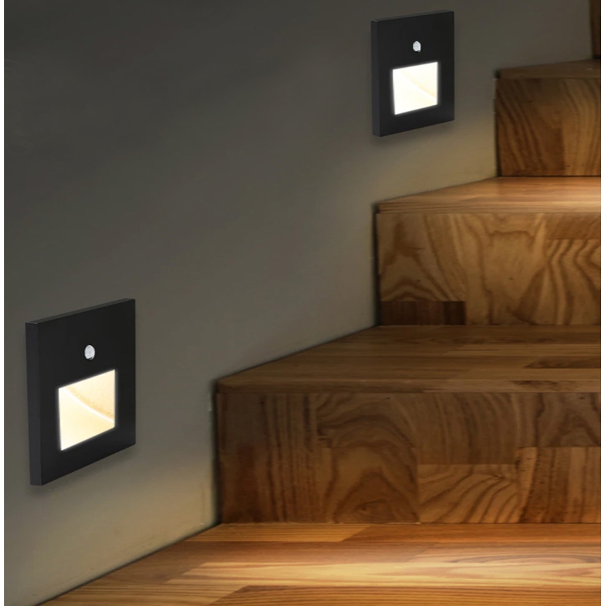 Emithor 70418 - LED Лампа за стълбище със сензор SUNNY LED/1W/230V 4000K черна