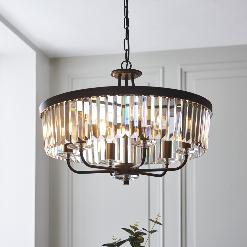 Endon 100711 - Полилей на верига CHESTERFIELD 6xE14/6W/230V pr. 55 cm черен