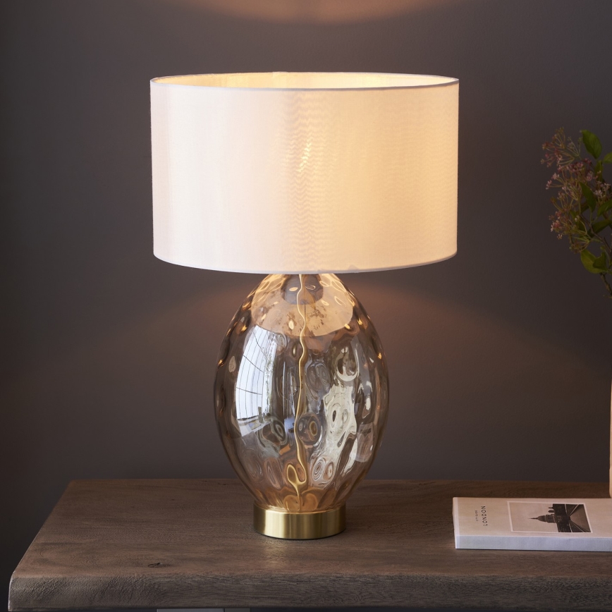 Endon 101150 - Димируема настолна лампа ERIN 1xE27/10W/230V бяла/месинг/опушено бежова