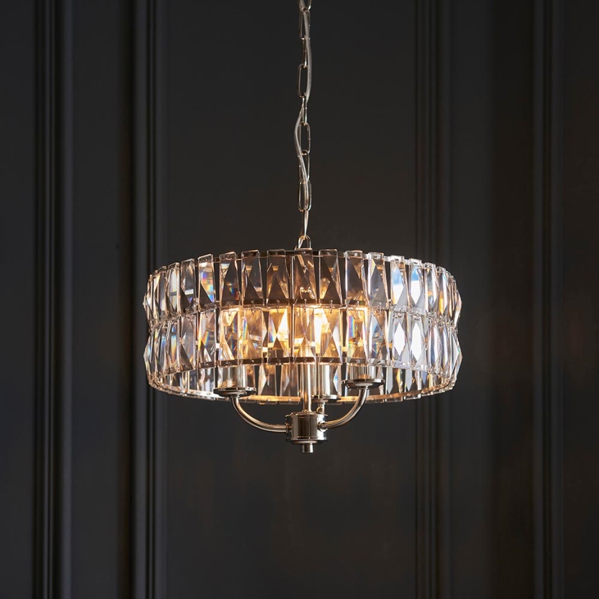 Endon 104466 - Пендел CLIFTON 3xE14/6W/230V лъскав хром/прозрачен Ø 38,5 cm