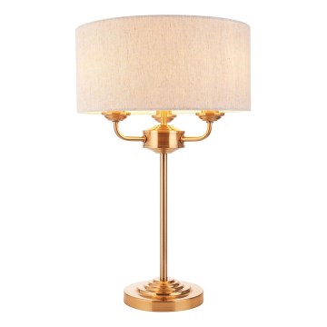 Endon 110721 - Настолна лампа HIGHCLERE 3xE14/18W/230V бежов/месинг Ø 32 cm