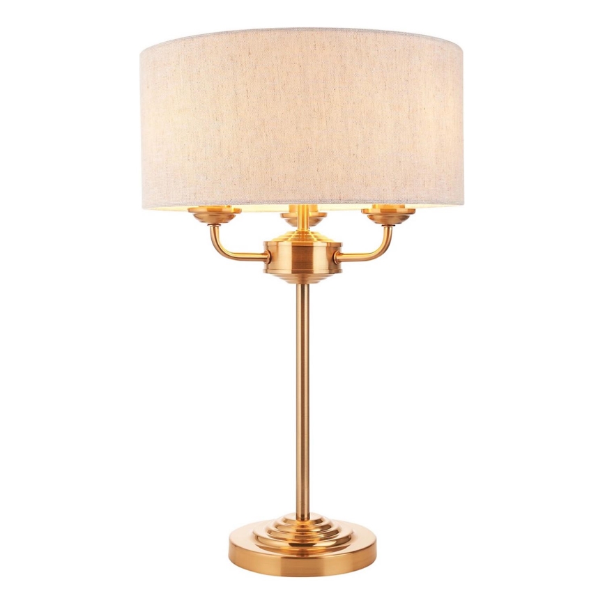 Endon 110721 - Настолна лампа HIGHCLERE 3xE14/18W/230V бежов/месинг Ø 32 cm