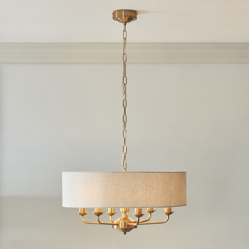 Endon 110722 - Пендел HIGHCLERE 6xE14/6W/230V бежов/месинг Ø 55 cm