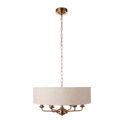 Endon 110722 - Пендел HIGHCLERE 6xE14/6W/230V бежов/месинг Ø 55 cm