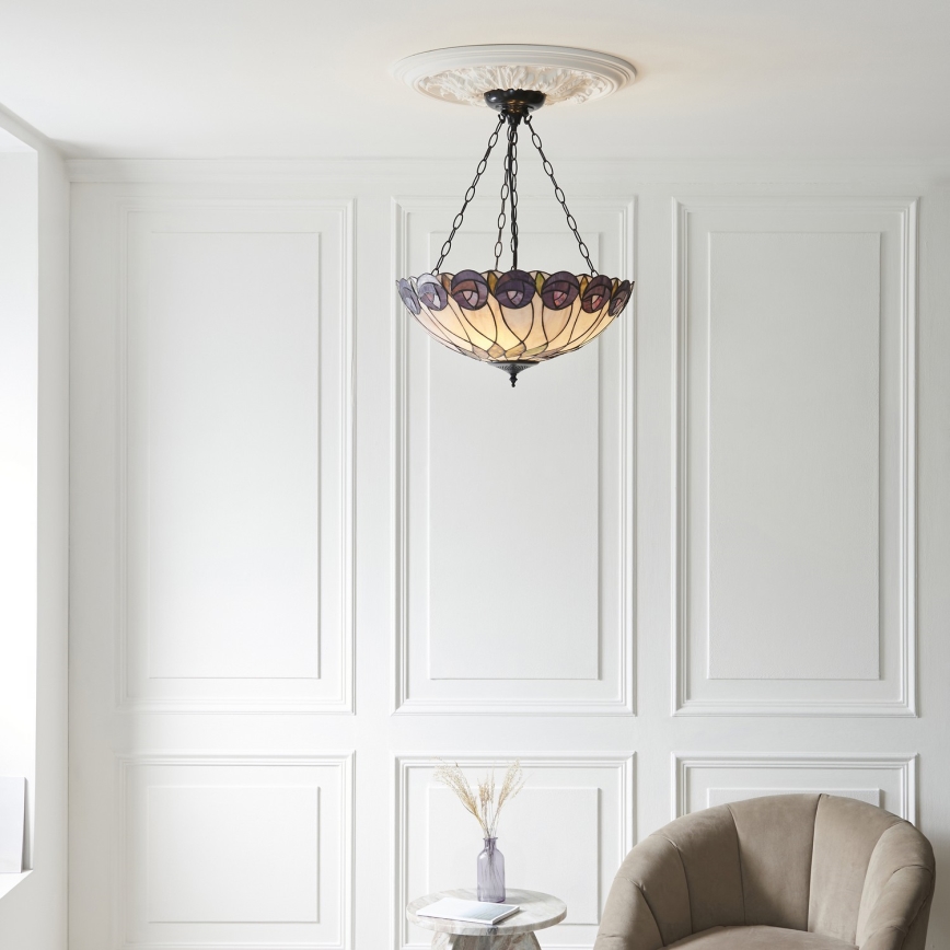Endon 111872 - Полилей на верига Tiffany HUTCHINSON, 3xE27/60W/230V, диам. 50 cm