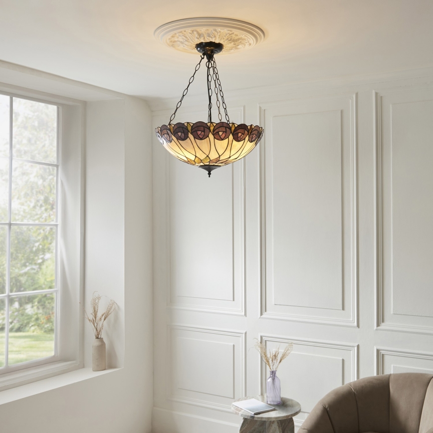 Endon 111872 - Полилей на верига Tiffany HUTCHINSON, 3xE27/60W/230V, диам. 50 cm