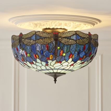 Endon 111899 - Таванно осветително тяло Tiffany DRAGONFLY 3xE27/10W/230V диаметър 50 см