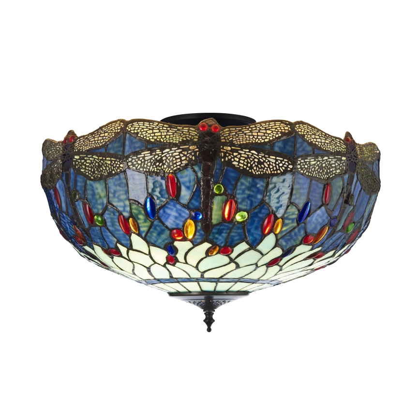 Endon 111899 - Таванно осветително тяло Tiffany DRAGONFLY 3xE27/10W/230V диаметър 50 см