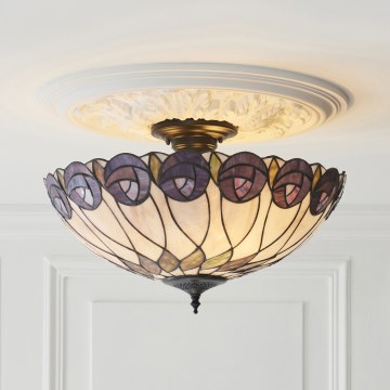 Endon 111906 - Прикрепен таванен полилей Tiffany HUTCHINSON 3xE27/10W/230V Ø 50 см